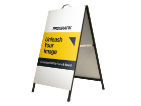 prografik white face a-board with black frame, dafrabb, metal panel a-frames